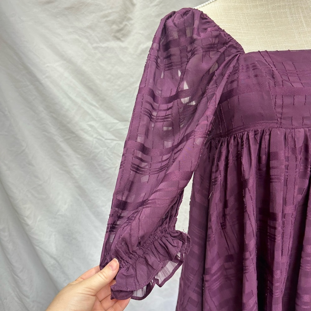 Storia Monochromatic Plaid Baby Doll Mini Purple Dress Size Small - Picture 8 of 14